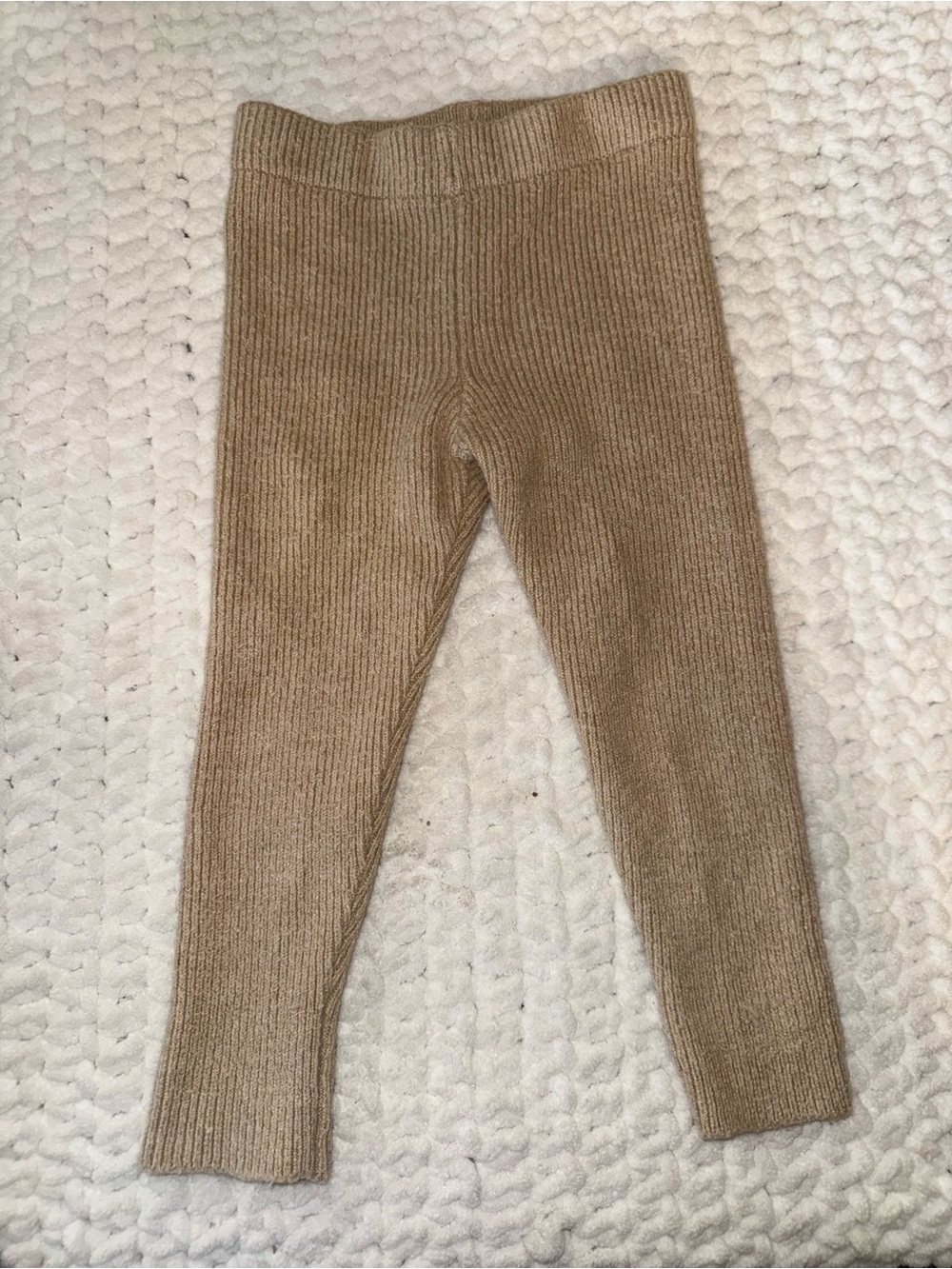 Kids Cozy Ribbed Knit Leggings - Tan